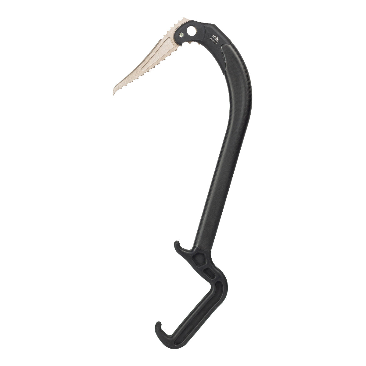 Aspeed ice climbing tool with a fort-dry pick on a white background
