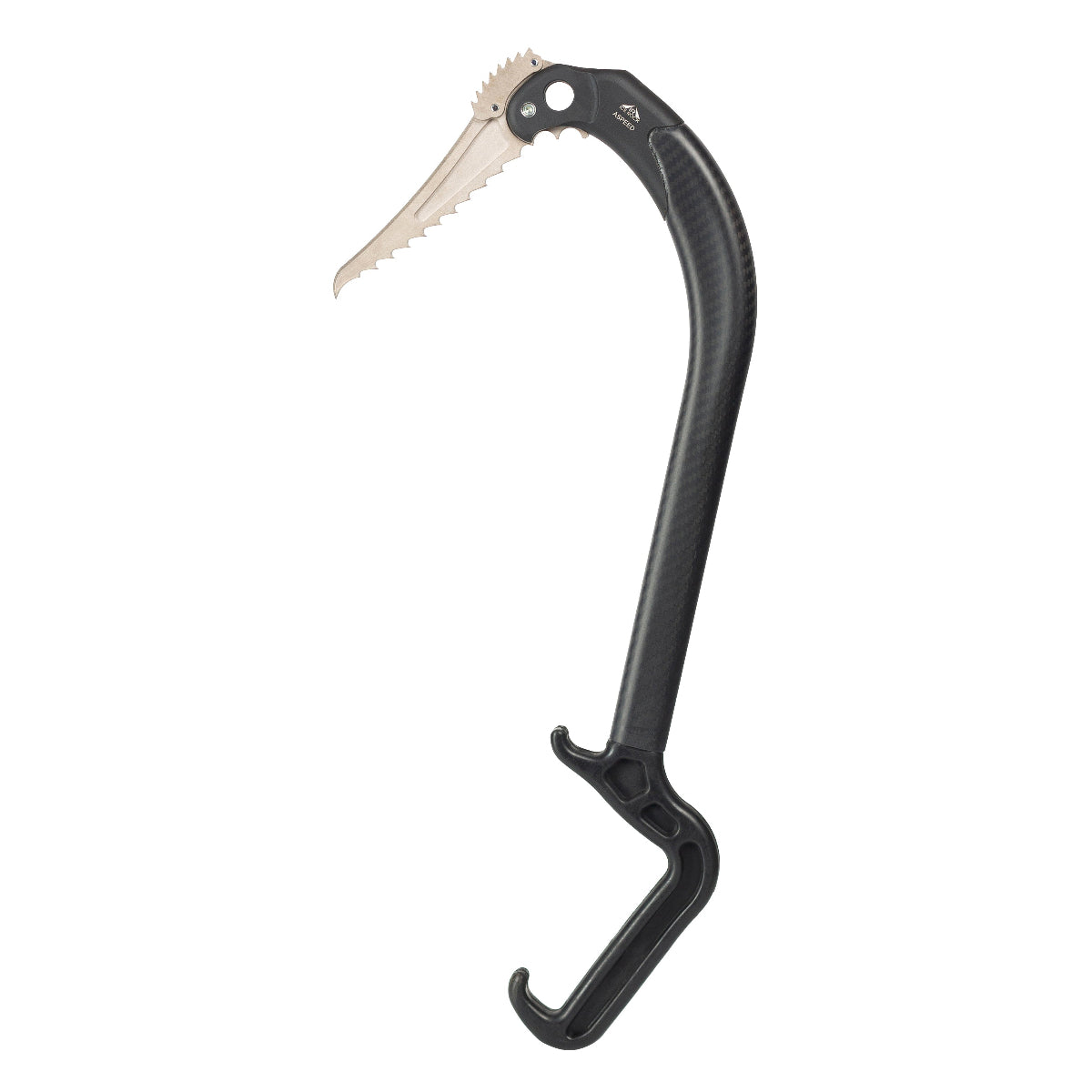 Aspeed ice climbing tool with a carbon handle and fort-sport pick on a white background 