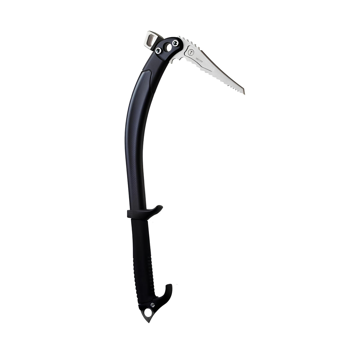 Spark ice climbing tool with a mixed pick with a hammer on a white background