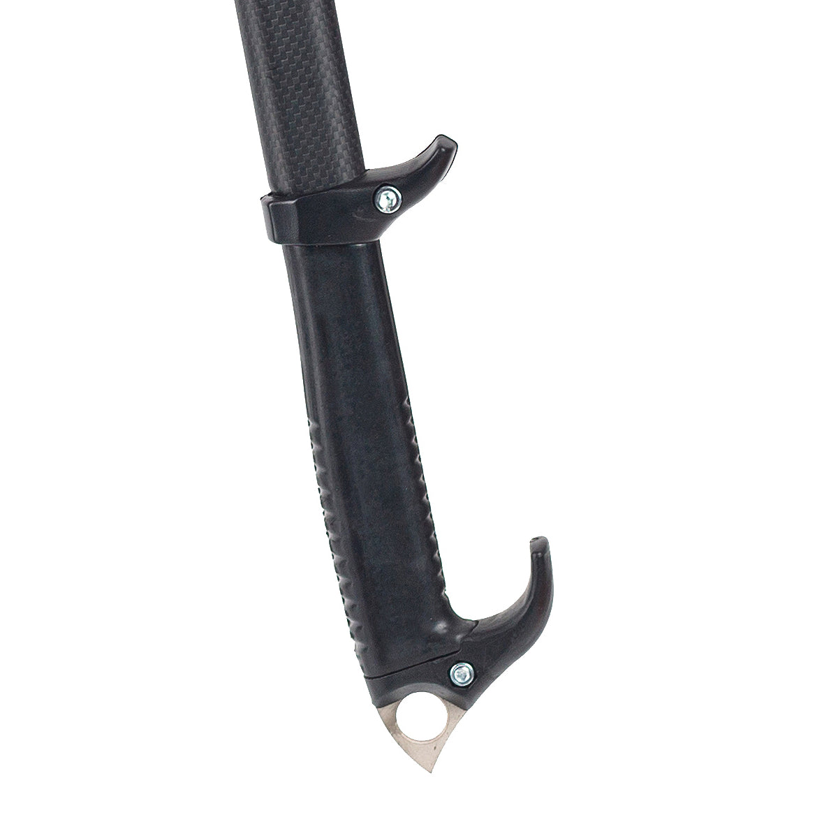 Close up of the Spark ice climbing tool handle with a guard